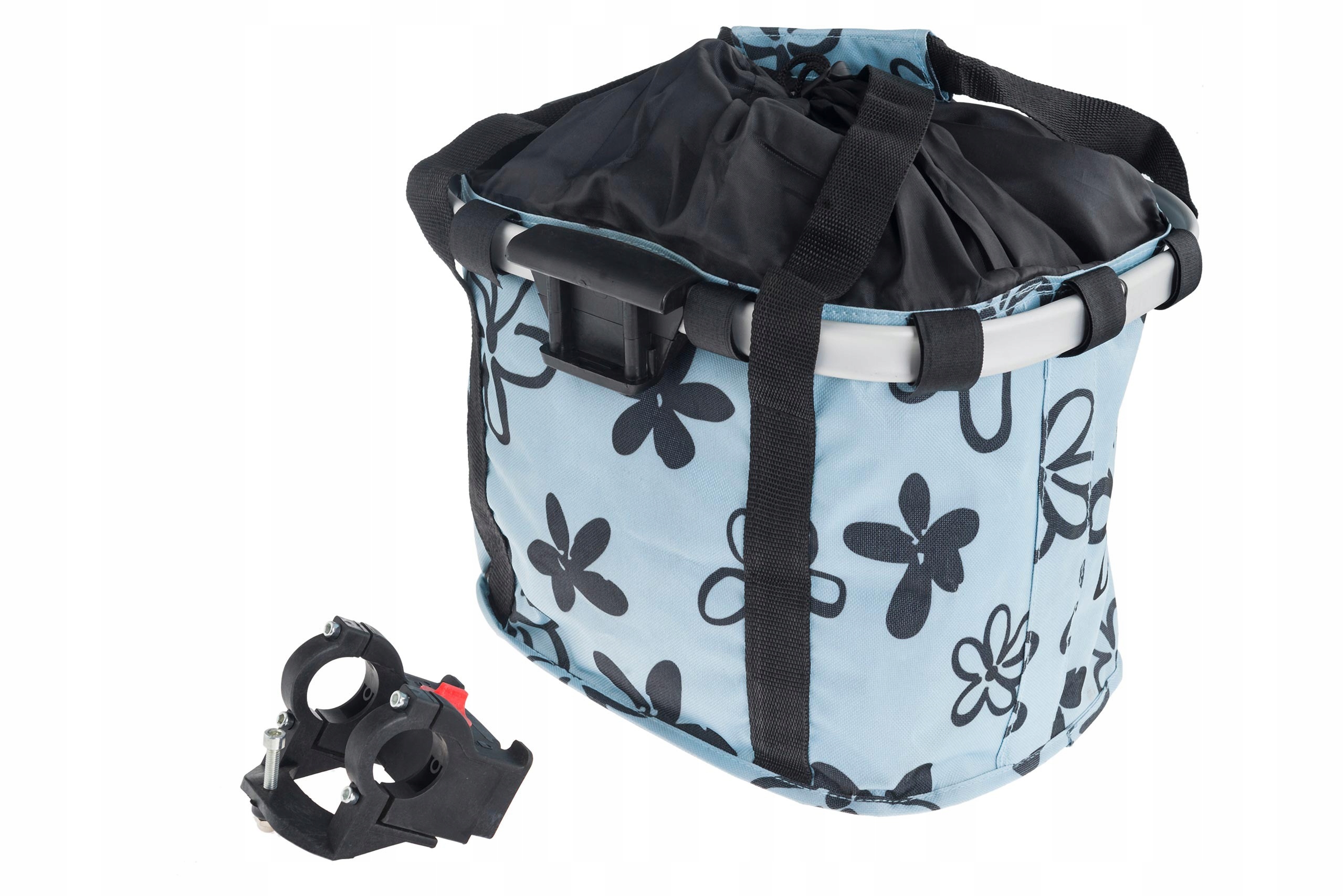 Koszyk na kierownicę z materiału HB-142 /klip/ 36x26x22 błękitna w kwiatki