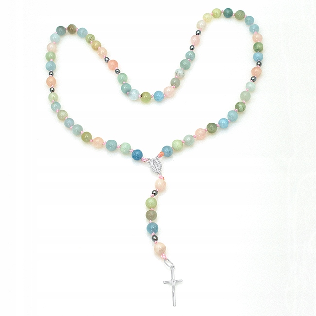 Ručně vyráběný růženec z morganitu a 6mm stříbro 925