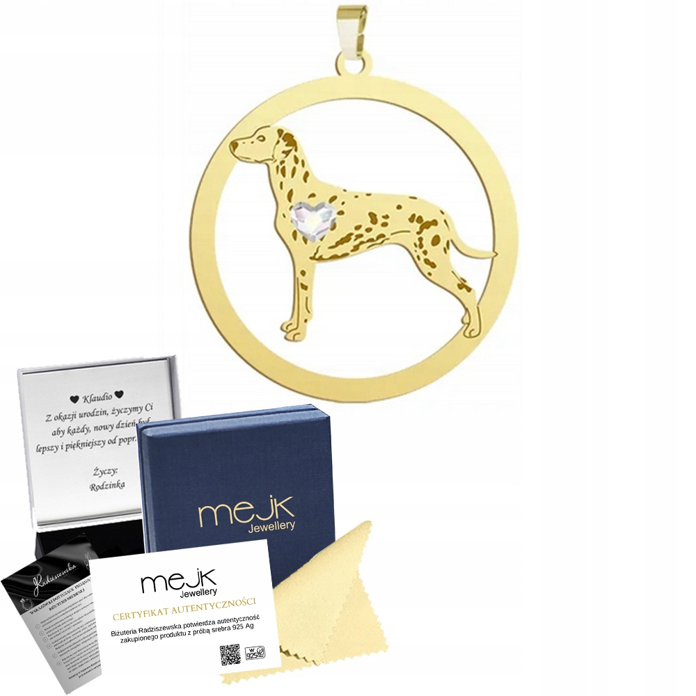 Zlatý přívěsek s dalmatským psem 925 Šperky Dárek Žena Gravírování Bonus