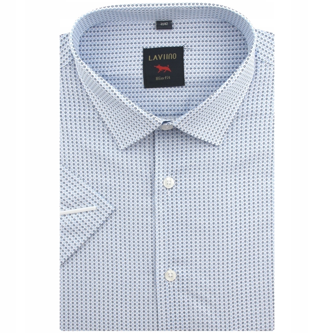 Koszula Męska Błękitna w Kropki Slim Fit Laviino R196