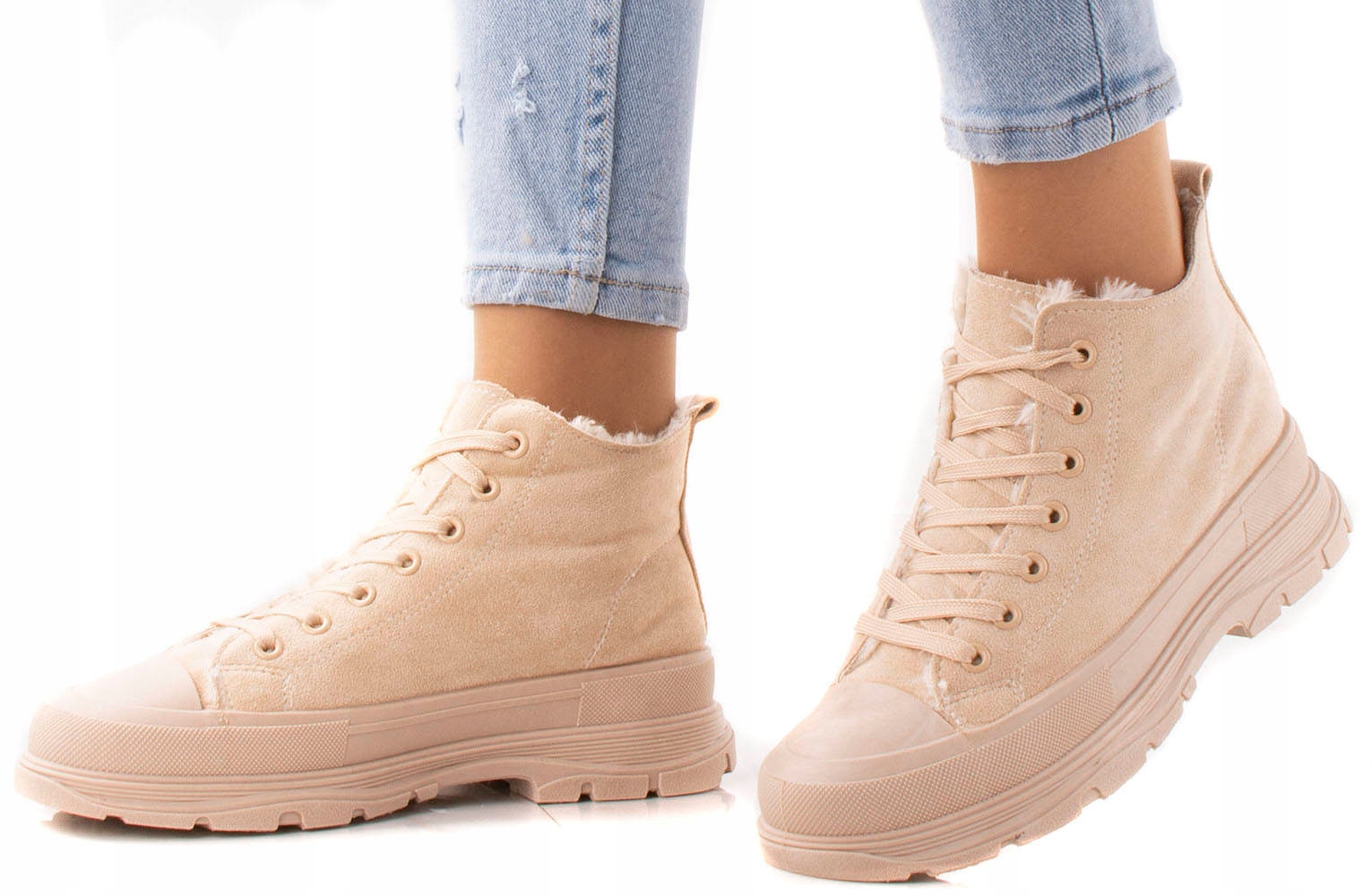 BEŻOWE WYSOKIE TRAMPKI OCIEPLANE 40