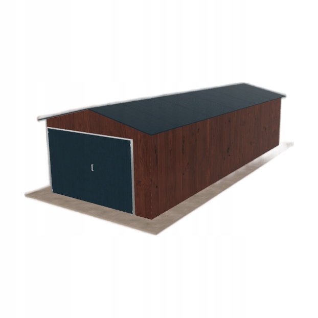 Plechová garáž 3.5 x 9 m, jednopolohová, dvouspádová, tmavý ořech