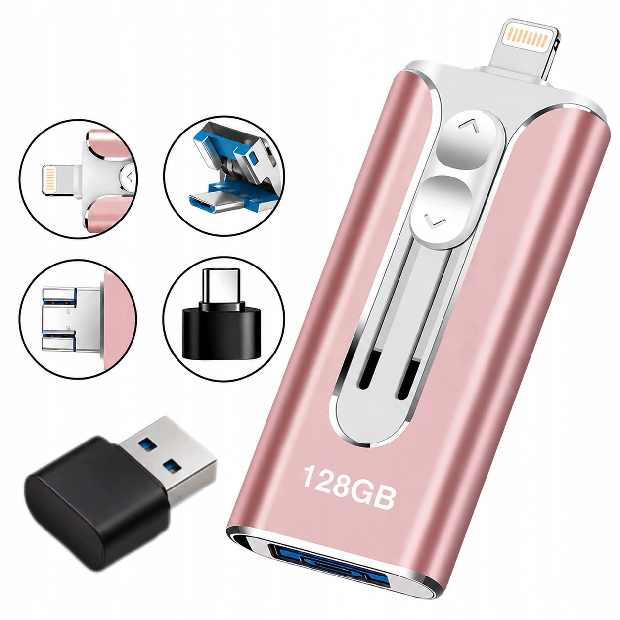 Pendrive 128GB 4 az 1-ben Lightning Usb-c Usb 3.0 iPhone Android Rózsaszín