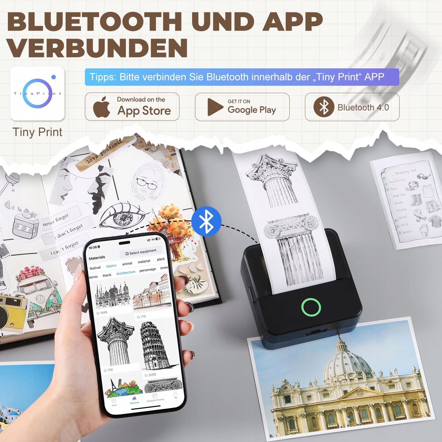 PRAOAHEI Mini Drukarka Termiczna Bluetooth Do Zdjęć i Notatek iOS Android — miniatura 2
