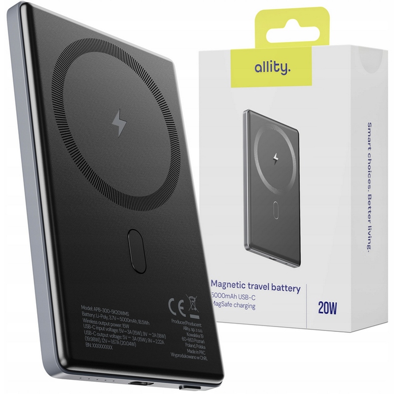 Allity powerbanka pro MagSafe mini 5000 mAh indukční magnetická powerbanka