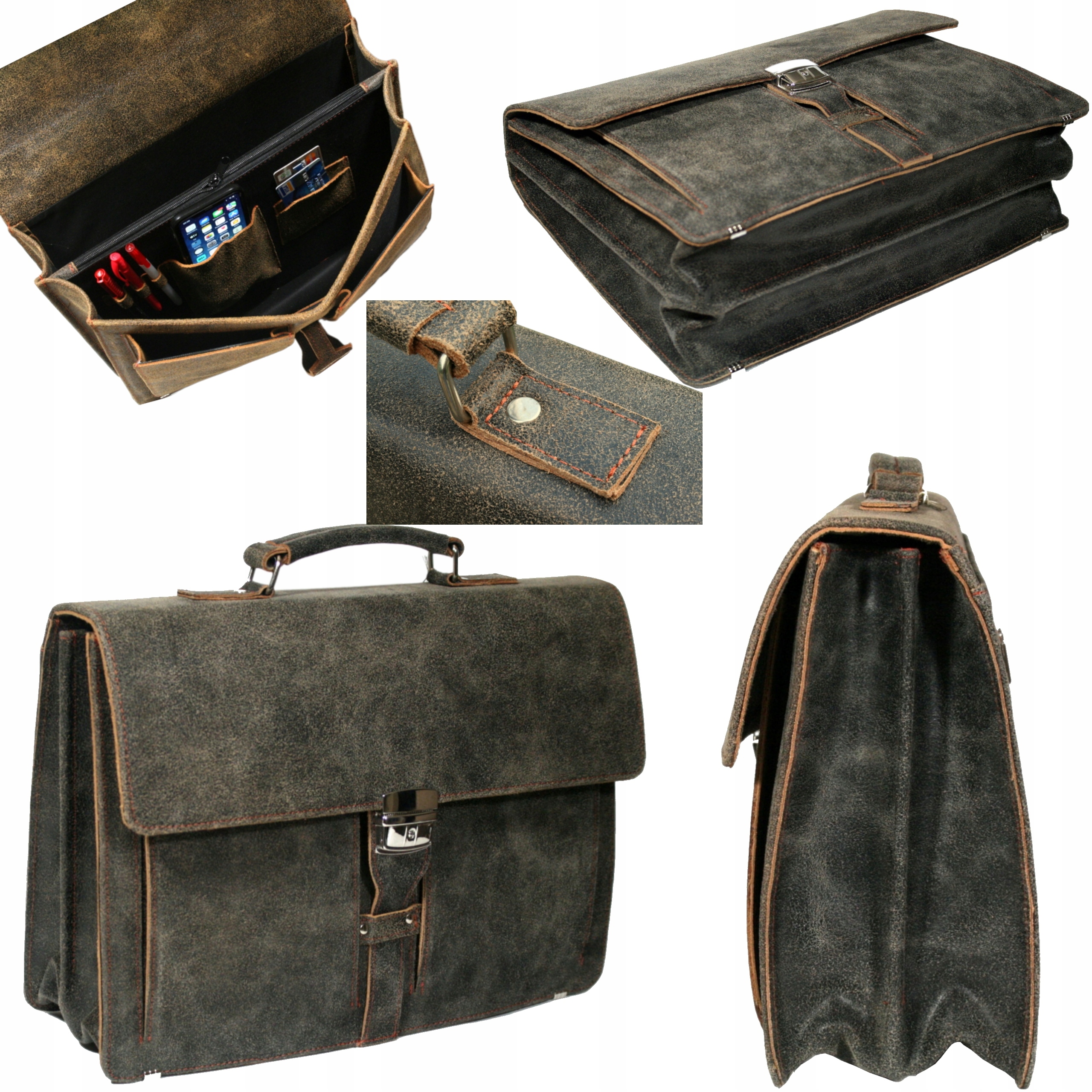 Pánská kožená aktovka hnědá 3 komory velká pro notebook 15 polská výroba