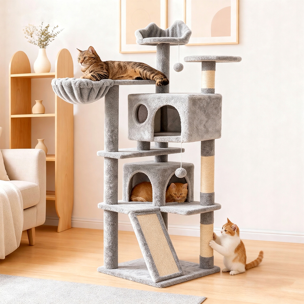 Levně Velký stromek pro kočky s škrabací věží 146 cm pro houpací síť je ideální