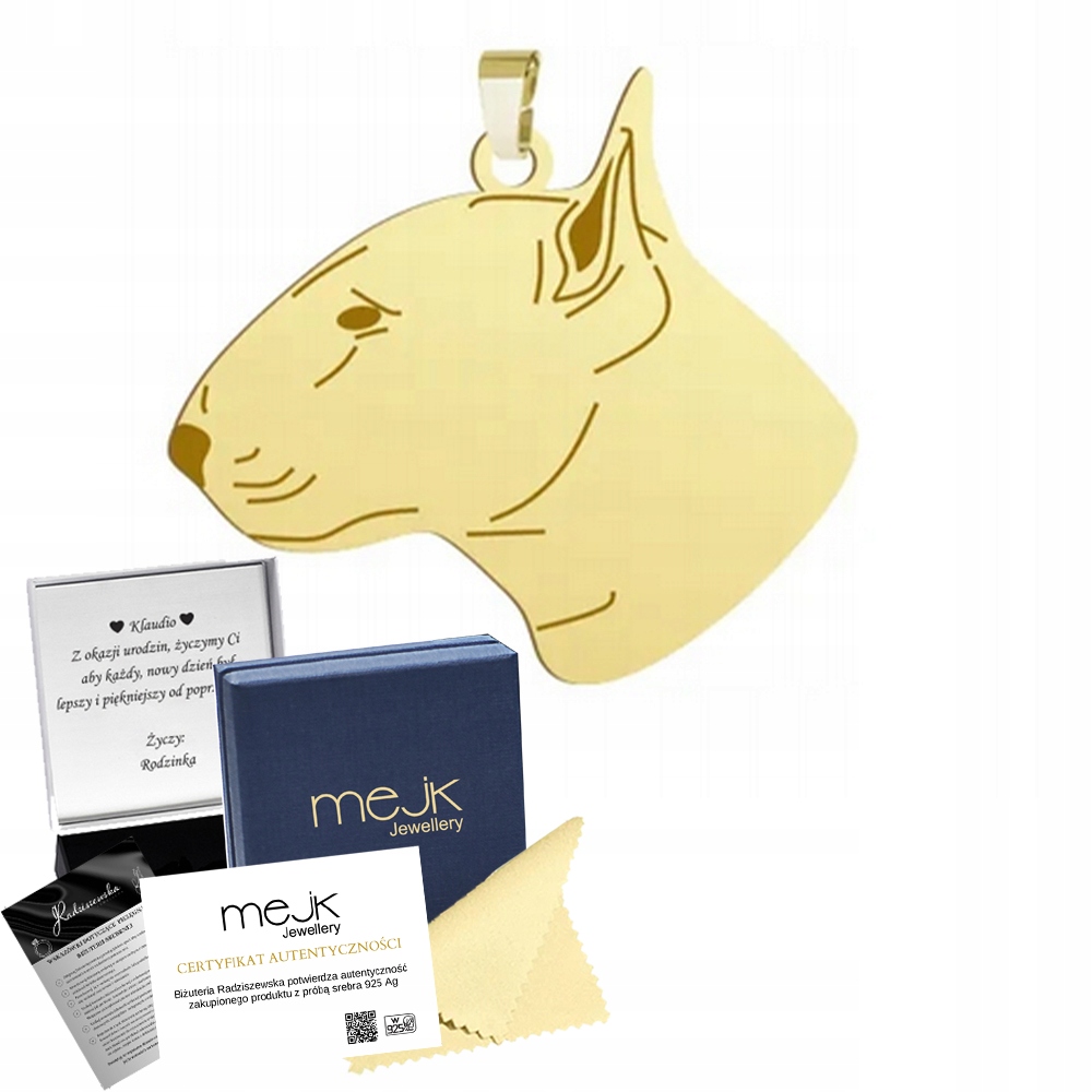 Zlatý přívěsek Bulteriér Standard 925 Dárek Žena Gravírování Bonus