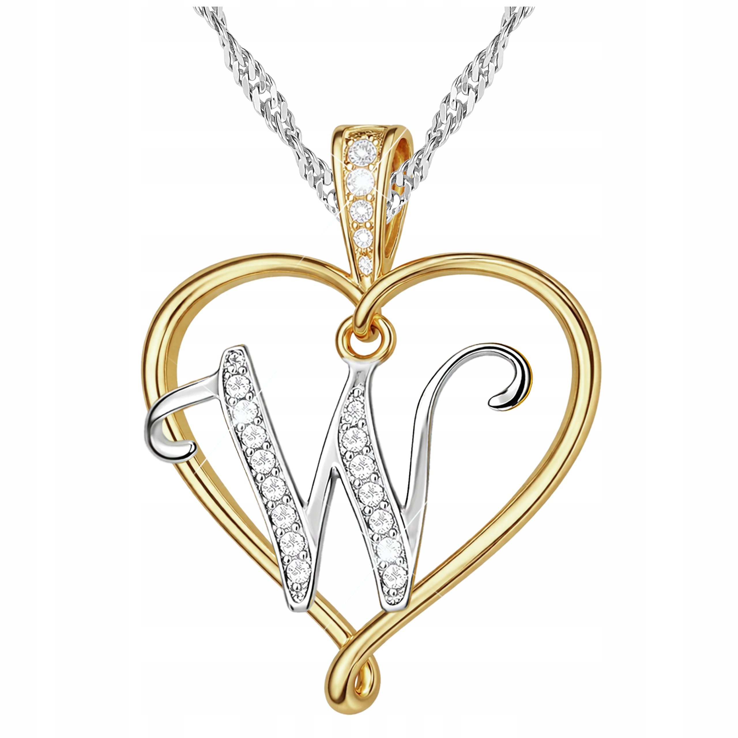 Stříbrný náhrdelník Písmeno Iniciál ve zlatém srdci Dárek Stříbro 925