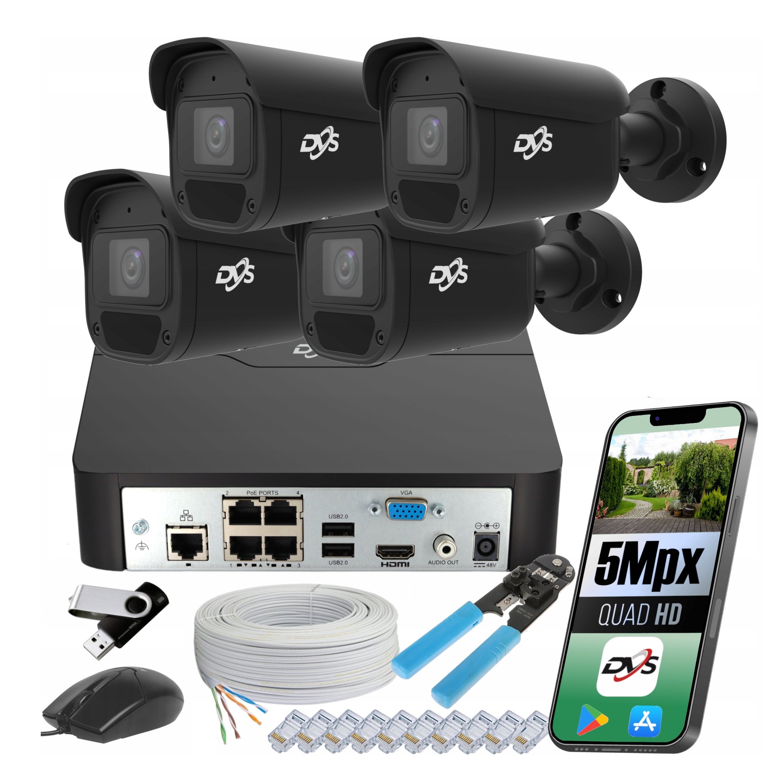 Sada Pro Monitorování 4 Kamer 5 Mpx Ip Poe Detekce Pohybu Dvs Dům Firma