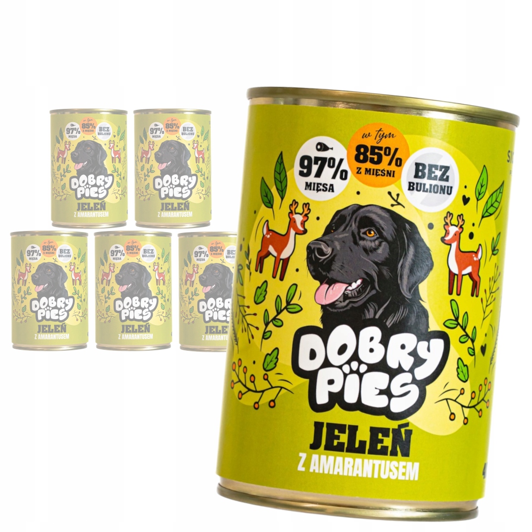 Levně Dobry Pies 6x400g Vlhké Krmivo pro dospělé psy s jelenem a amarantem