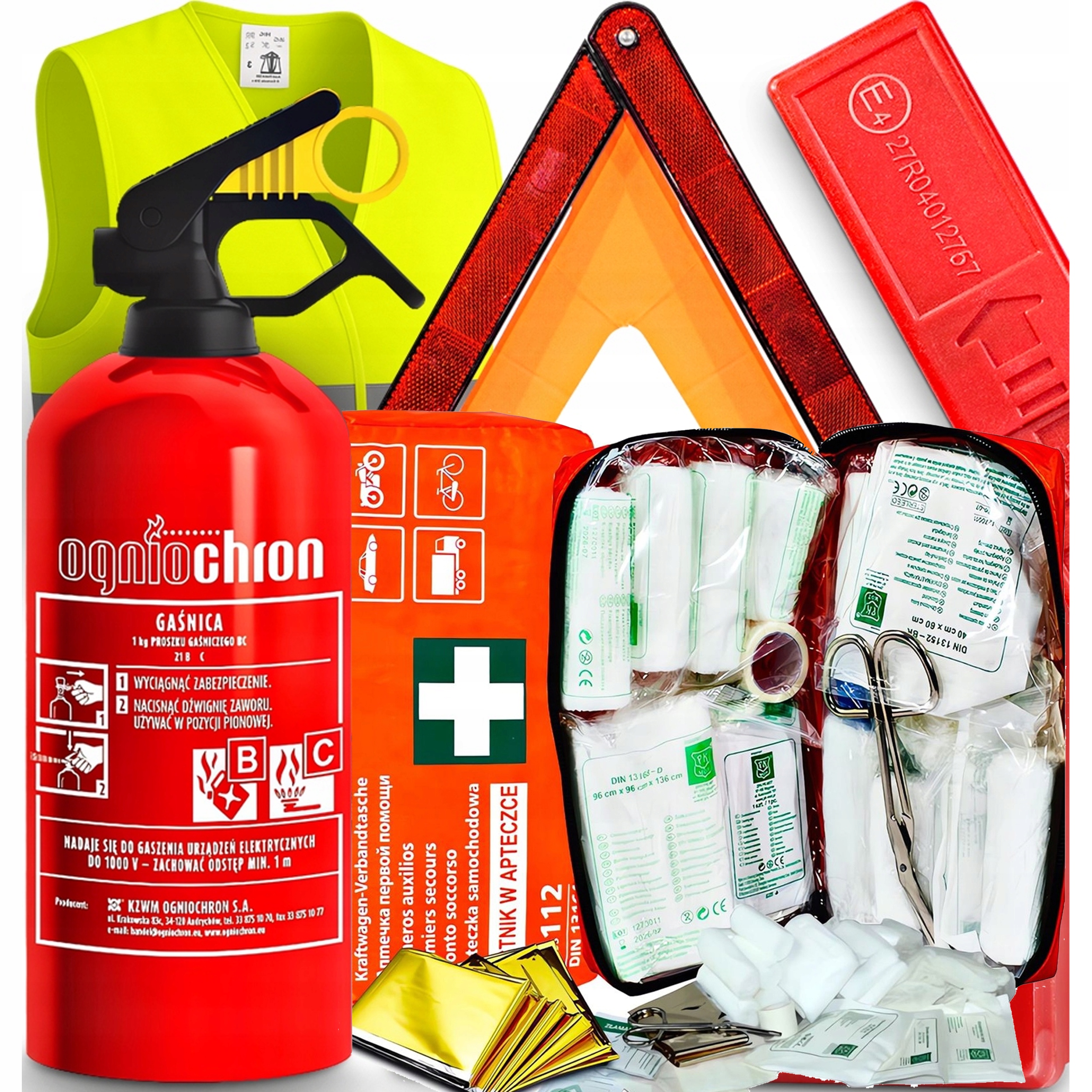 АВТОМОБИЛЬНЫЙ АВАРИЙНЫЙ КОМПЛЕКТ ОГНЕТУШИТЕЛЬ 1 КГ АПТЕЧКА ТРЕУГОЛЬНЫЙ ЖИЛЕТ СУМКА
