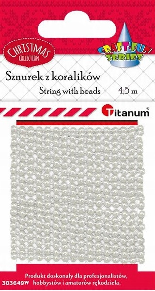 

Koraliki na sznurku 3 mm 4,5 metra-BIAŁE Perłowe