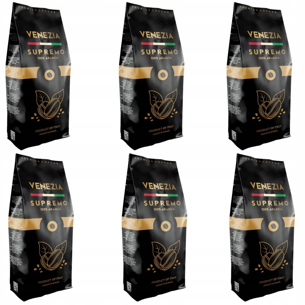 Levně Sada 6 kg Káva zrnková Venezia Supremo 1 kg x 6 Arabica 100% italská káva