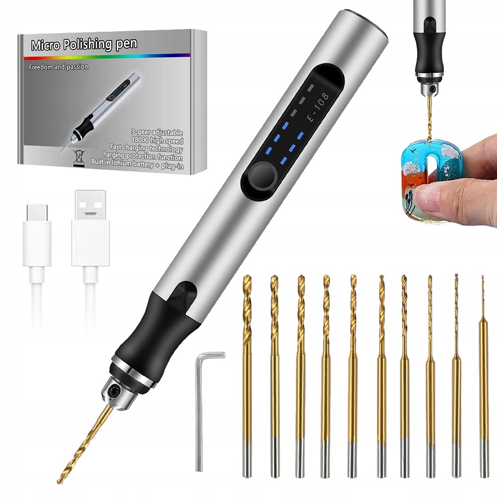 Mini Elektrická Bruska Multifunkční Vrtačka 3.7V 3mm 10 Vrtáků