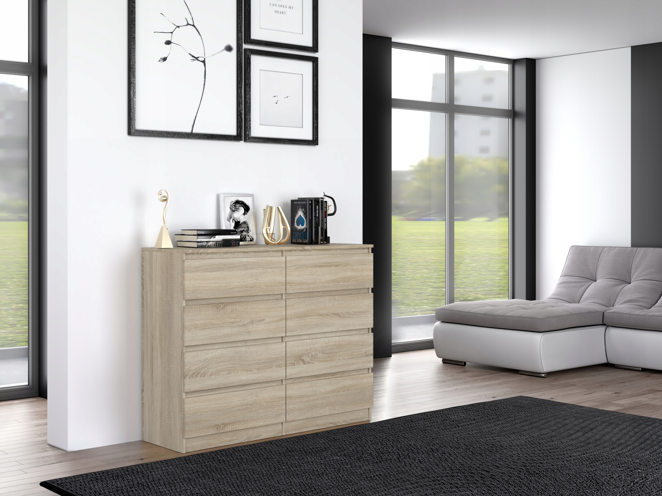 DUŻA KOMODA SZAFKA 8 SZUFLAD 120CM * DĄB SONOMA Wysokość mebla 97 cm