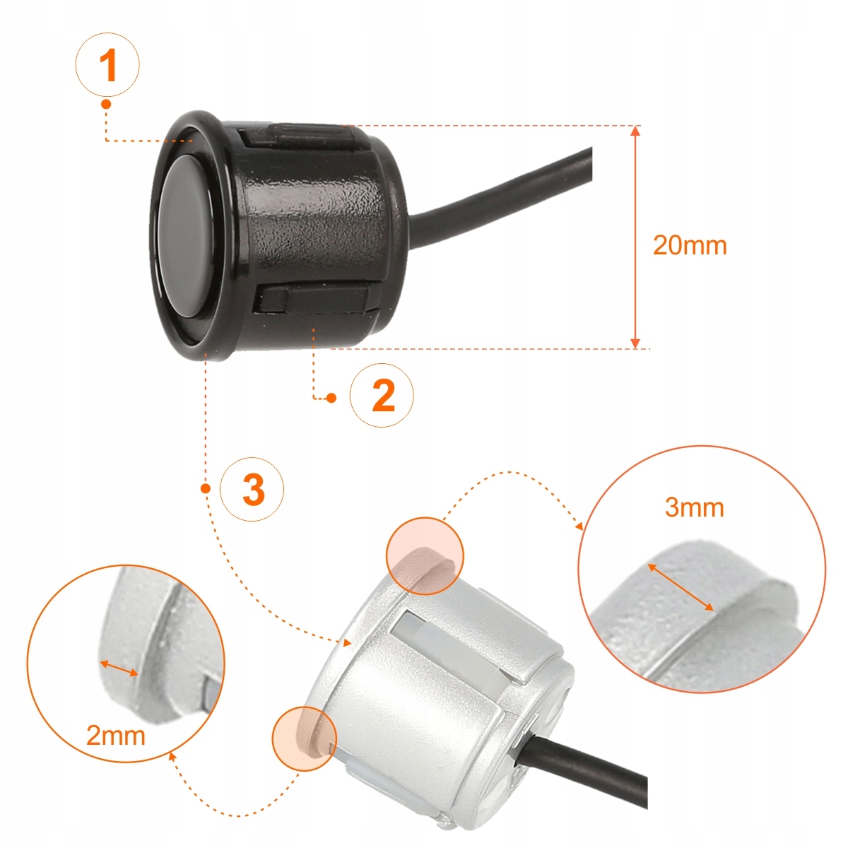 CZUJNIKI COFANIA PARKOWANIA NA TYŁ 4 BIAŁE + LED Model SKU ST34B