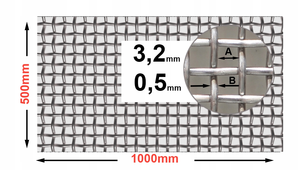 Siatka tkana techniczna ocynk sito wialnia 3,2/0,5 Liczba m² w ofercie 0.5 m²
