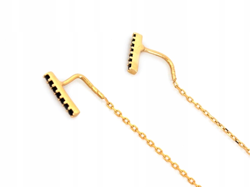 Zlaté náušnice 585 14kt provlékací řetízky s černými zirkony 0.97 g