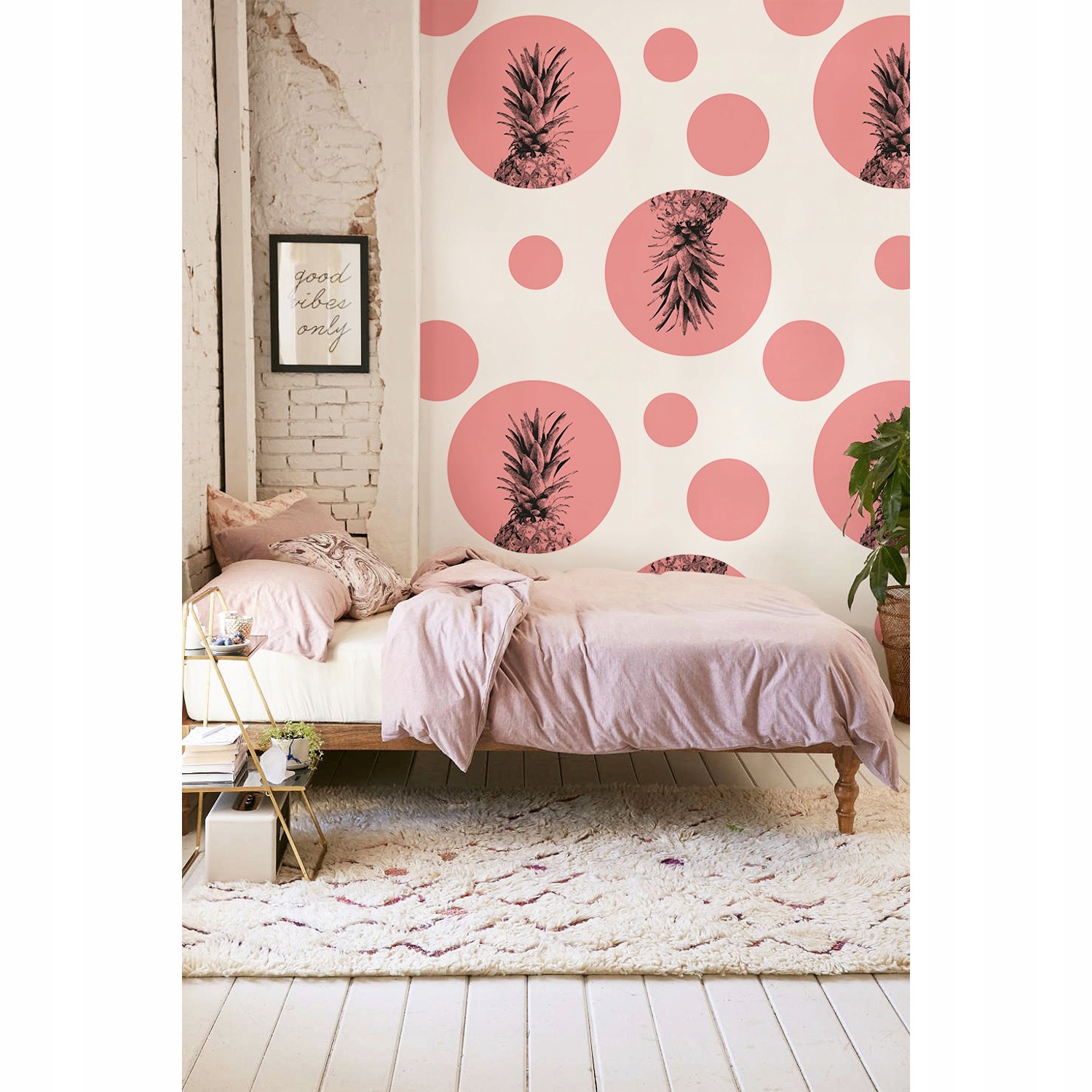

Tapeta ścienna Różowe kropki z ananasami 250x104cm