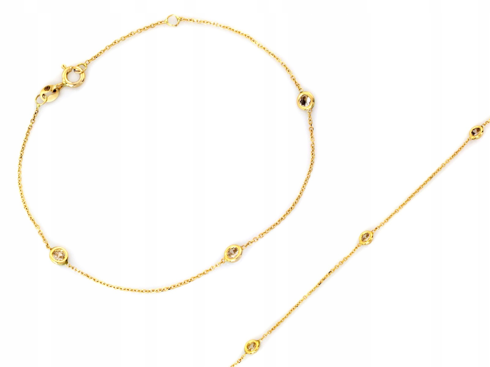 Zlatý náramek 585 řetízek s Bílými zirkony r19 elegantní 0.92 g