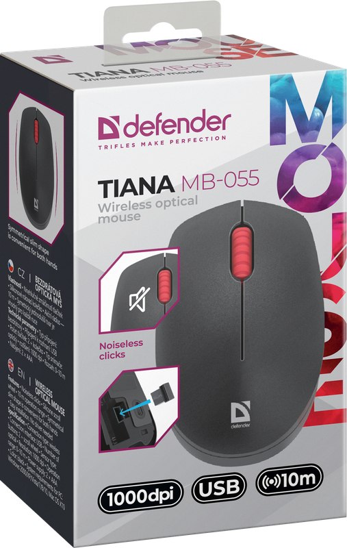 MYSZ DEFENDER TIANA MB-055 RF BEZPRZEWODOWA SILENT CZARNA 1000dpi 3P — 8
