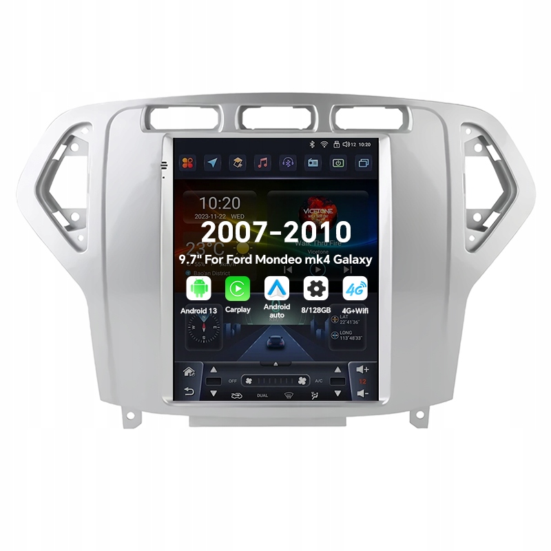 9,7" 2Din autorádio s Androidom 13 pre Ford Mondeo MK4 Galaxy s klimatizáciou 2007-2010