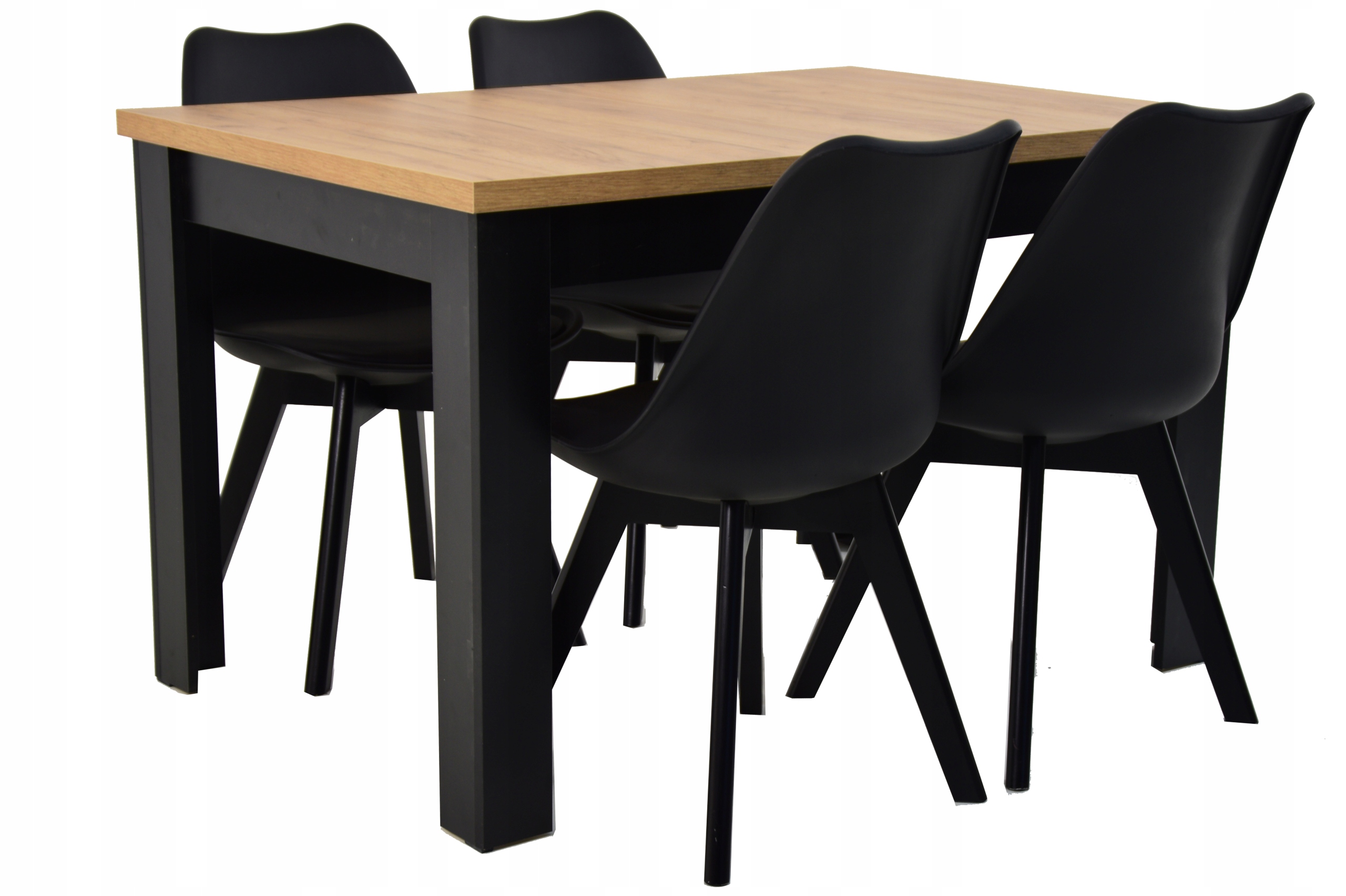 Rozkładany stół 80x140/180 czarny blat DAB CRAFT i 4 krzesła z PODUSZKĄ