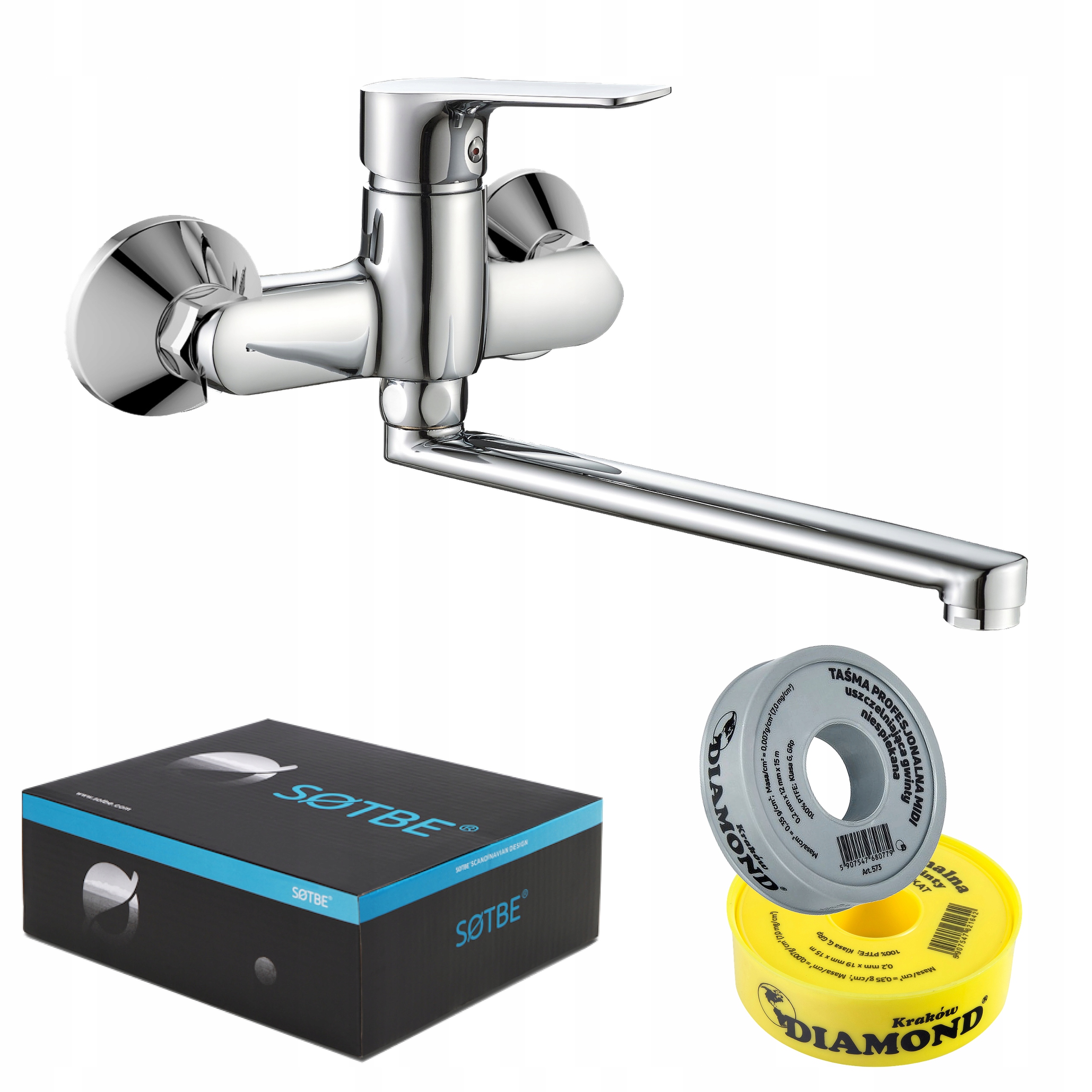 Baterie do dřezu kuchyňská nástěnná 25 cm otočná rovná výlevka Sotbe