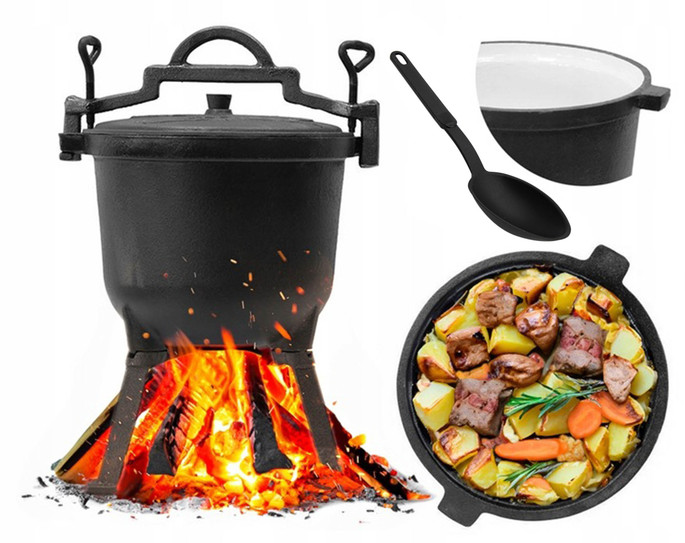 Kociołek EMALIOWANY żeliwny 4L + GRATIS ŁYŻKA