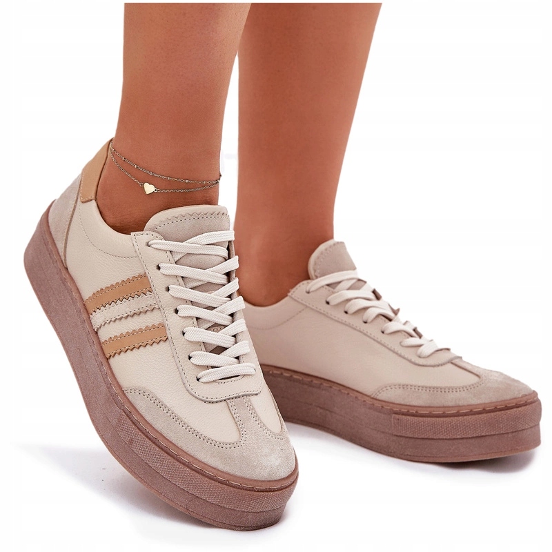 Dámské Kožené Tenisky Na Platformě Zazoo N1234 Béžové 40