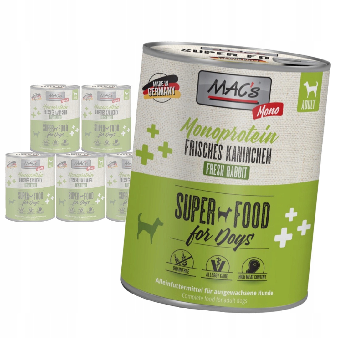 Levně Mac's Dog Vlhké Krmivo Monoprotein s králíkem pro psa 6x800 g Hypoalergenní