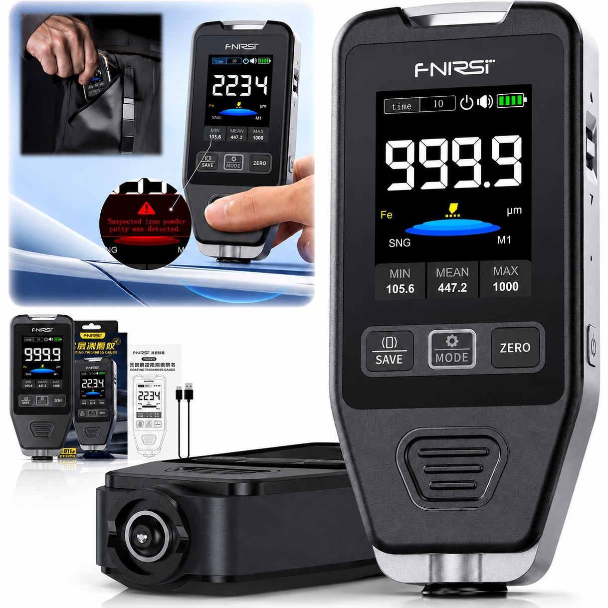 Miernik grubości lakieru Fnirsi CTG-20 Tester powłok Auto kalibracja
