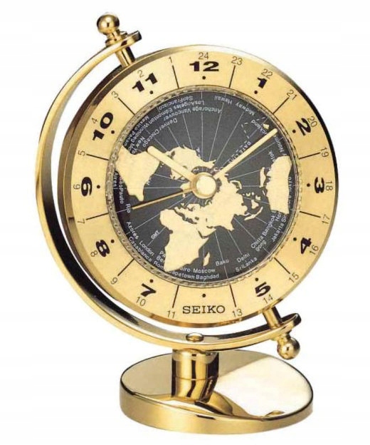 Efektné Krbové Stolové Hodiny Seiko QHG106G Mapa Sveta 11x14