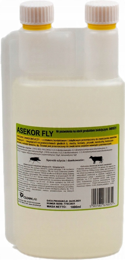 

Asekor Fly bezbarwny na muchy komary dla bydła 1L