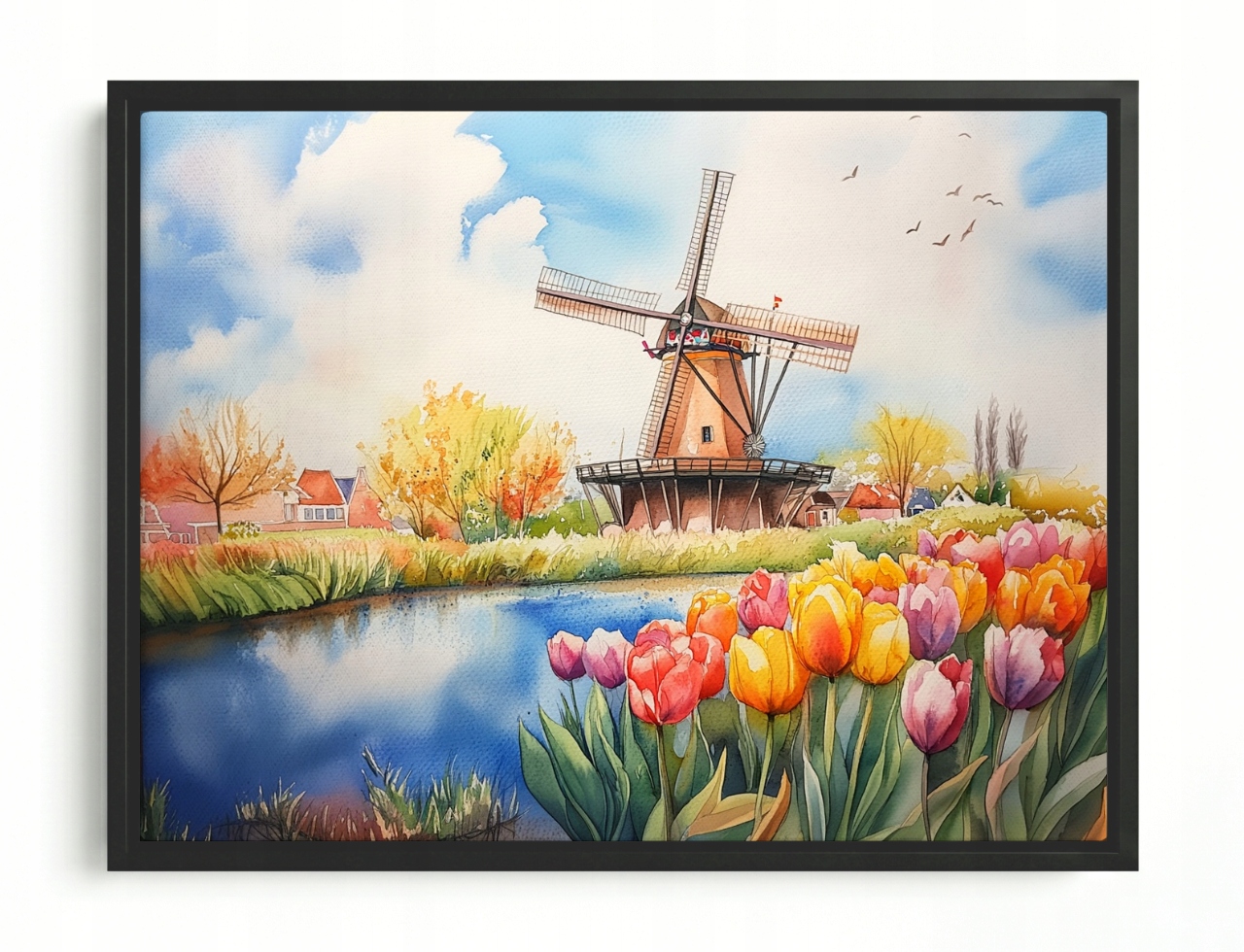 Obraz Rám Americký Box Krajina Nizozemsko Jaro Tulipány Větrný Mlýn Léto 80x60