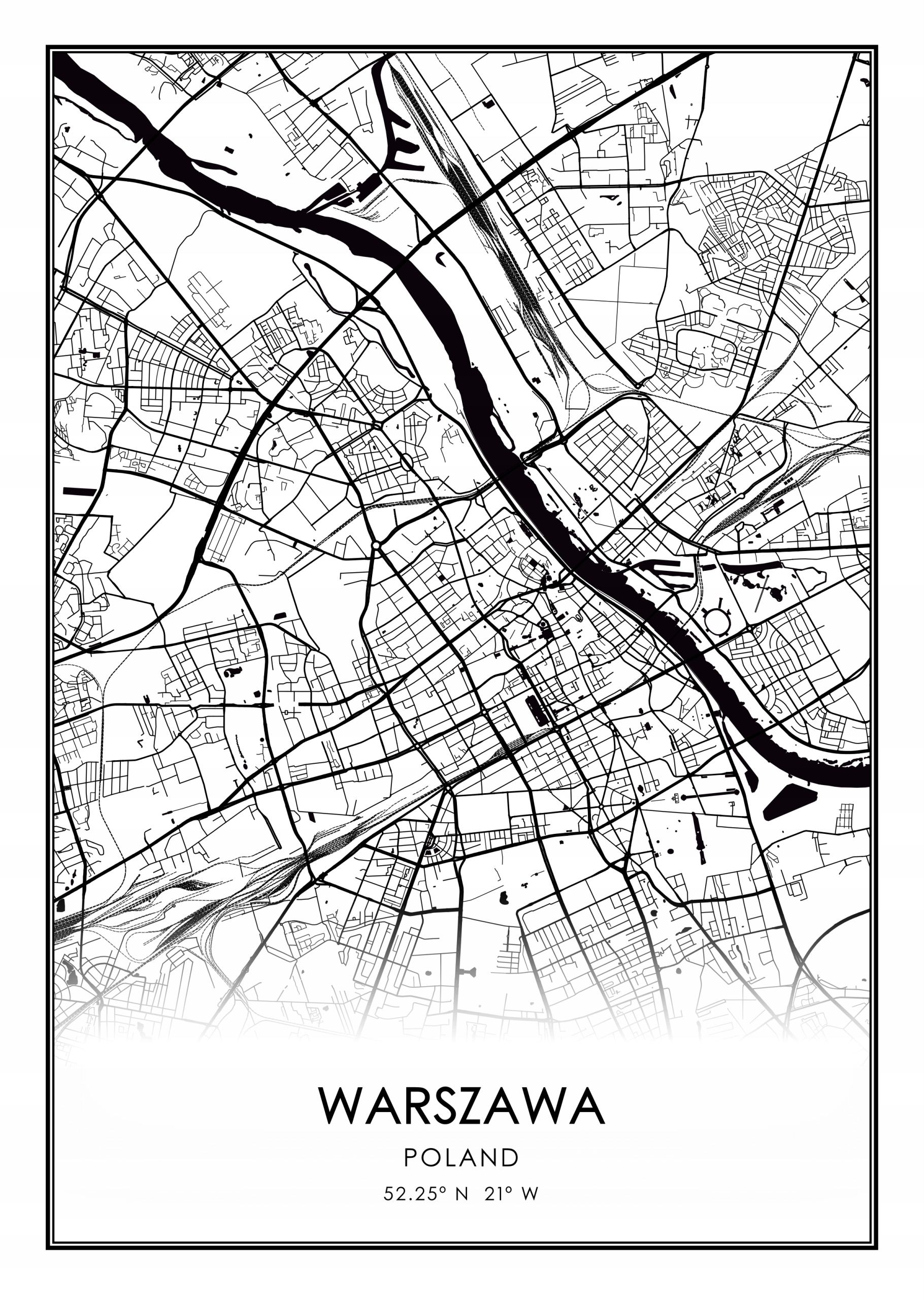 

Mapa czarno biała plakat Warszawa 50x70cm