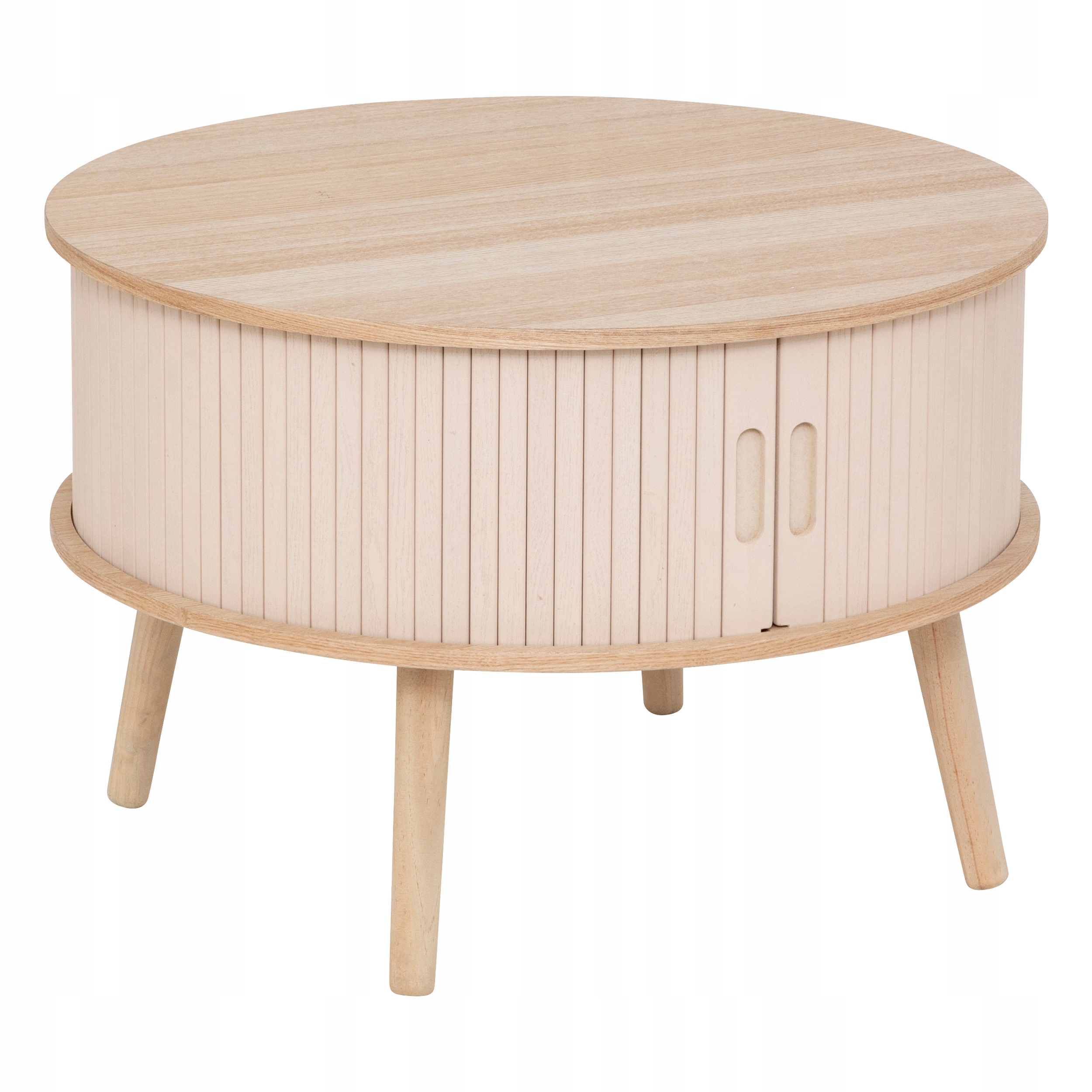 Kávový stolek 60x40x7 béžový Mdf Nyos kulatý s úložným prostorem, 2 dvířka béžová