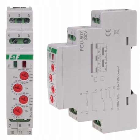 Asymetrický časový relé 2x8A 230V PCU-507 2- Funkční F&f