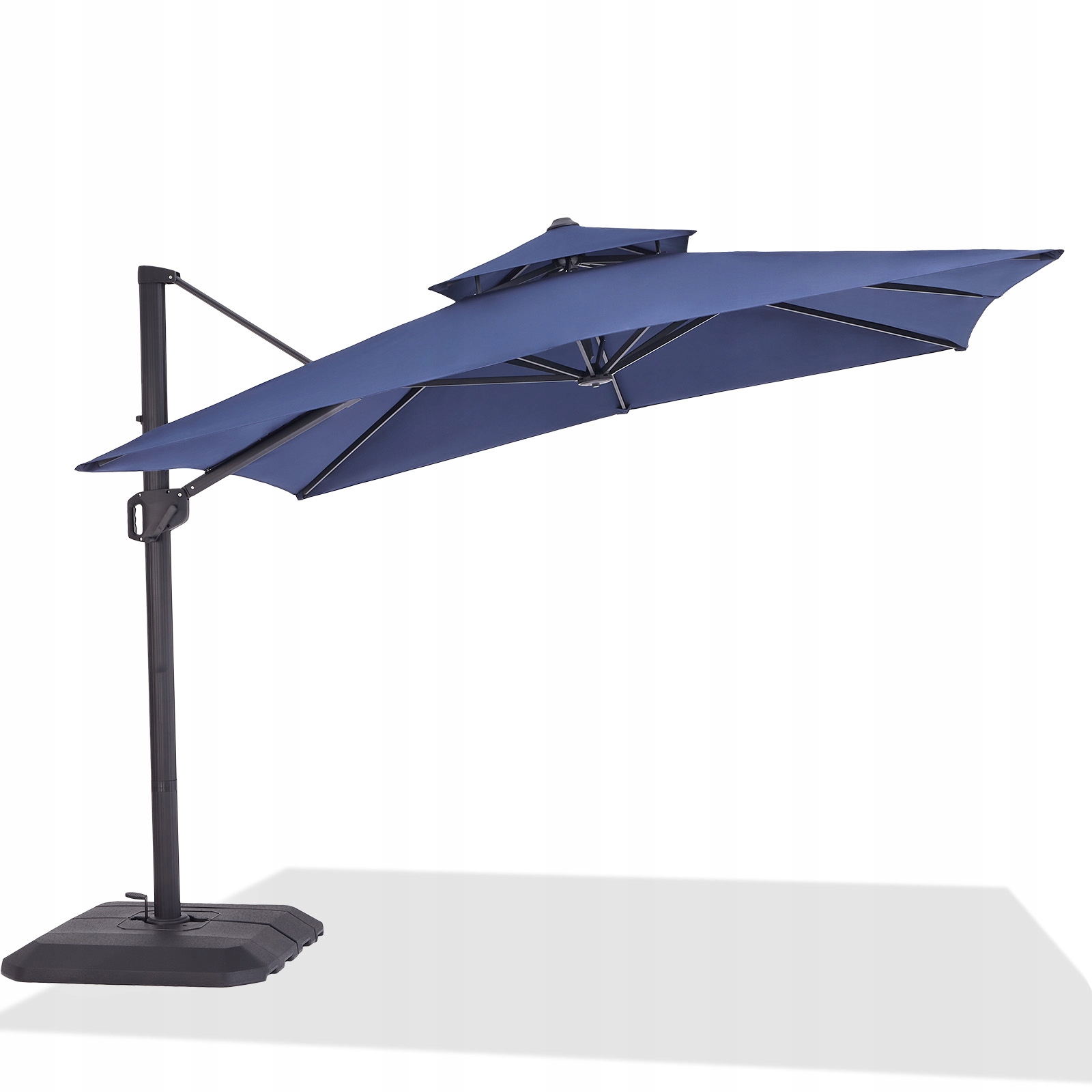 Zahradní slunečník, otočný o 360 stupňů, výškově nastavitelný, tmavě modrý, dvouvrstvý
