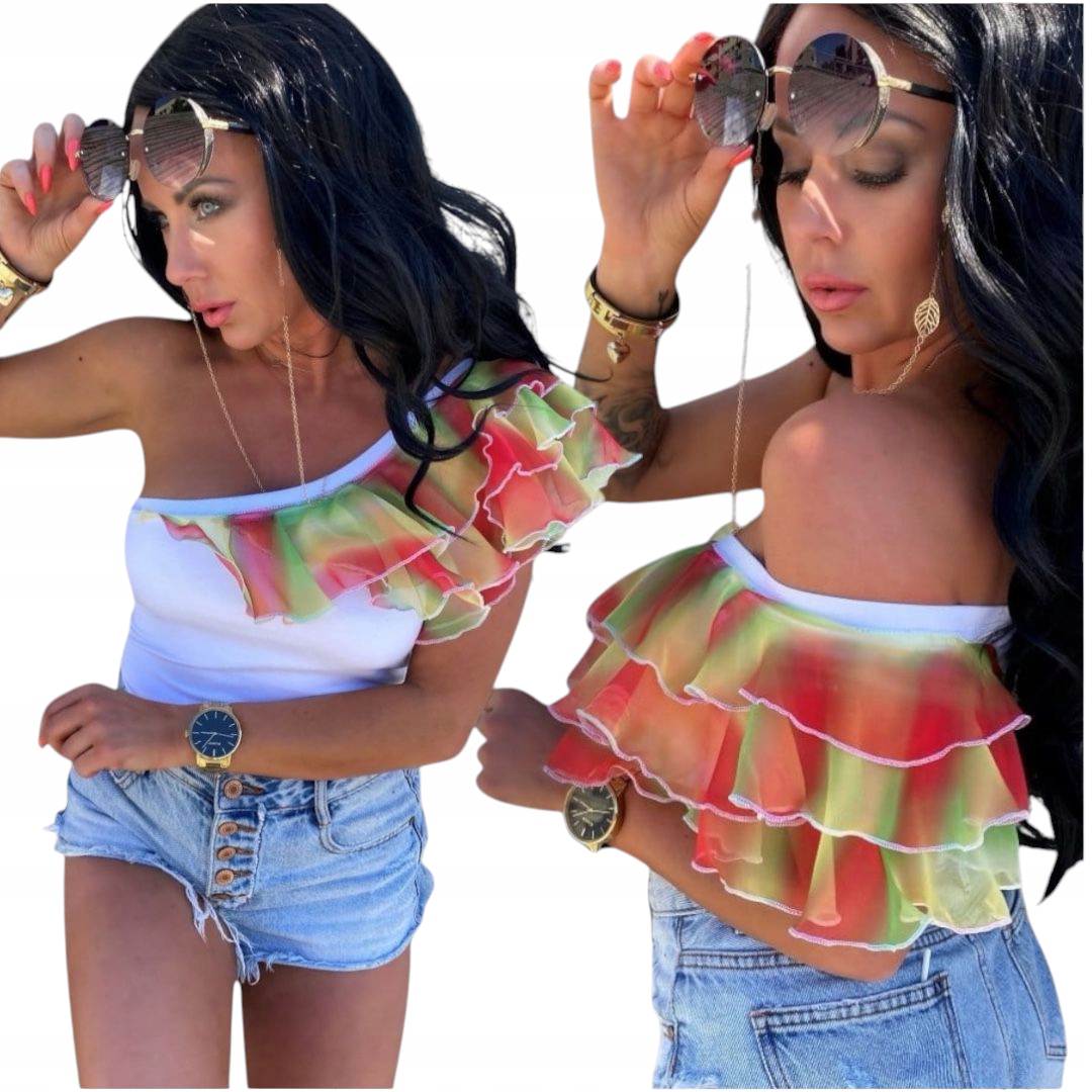 LipMar sexy letní barevná volánek španělská halenka jedno rameno XL 42