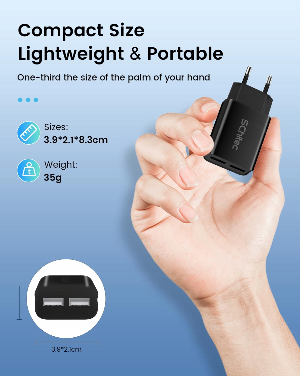 SCHITEC Zestaw 6 Ładowarek USB 2 Porty 5V 2.1A Do Telefonów — miniatura 4