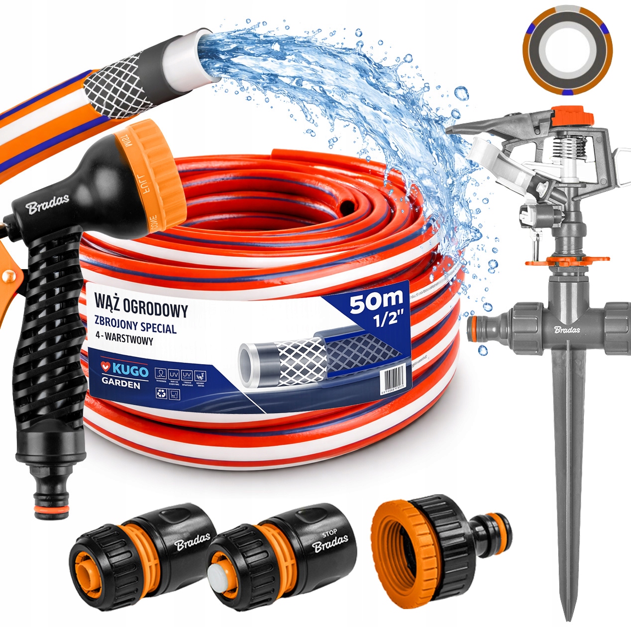 Hadice 1/2" 50 m 4 Vrstvy Spec Pistolet Zavlažovač Set Bradas