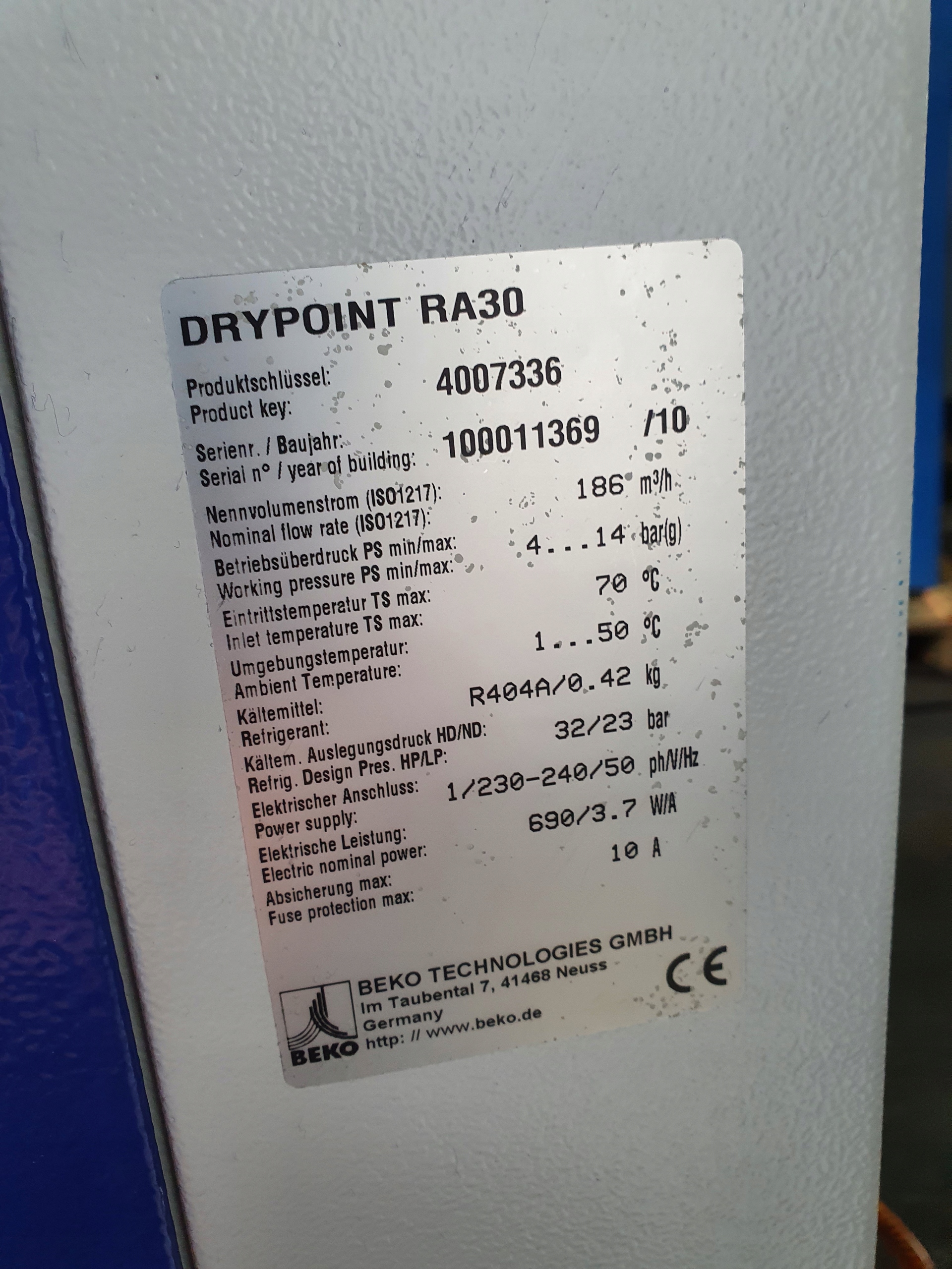 OSUSZACZ ZIĘBNICZY BEKO DRYPOINT RA30 3,1 m3/min Model DRYPOINT RA 30