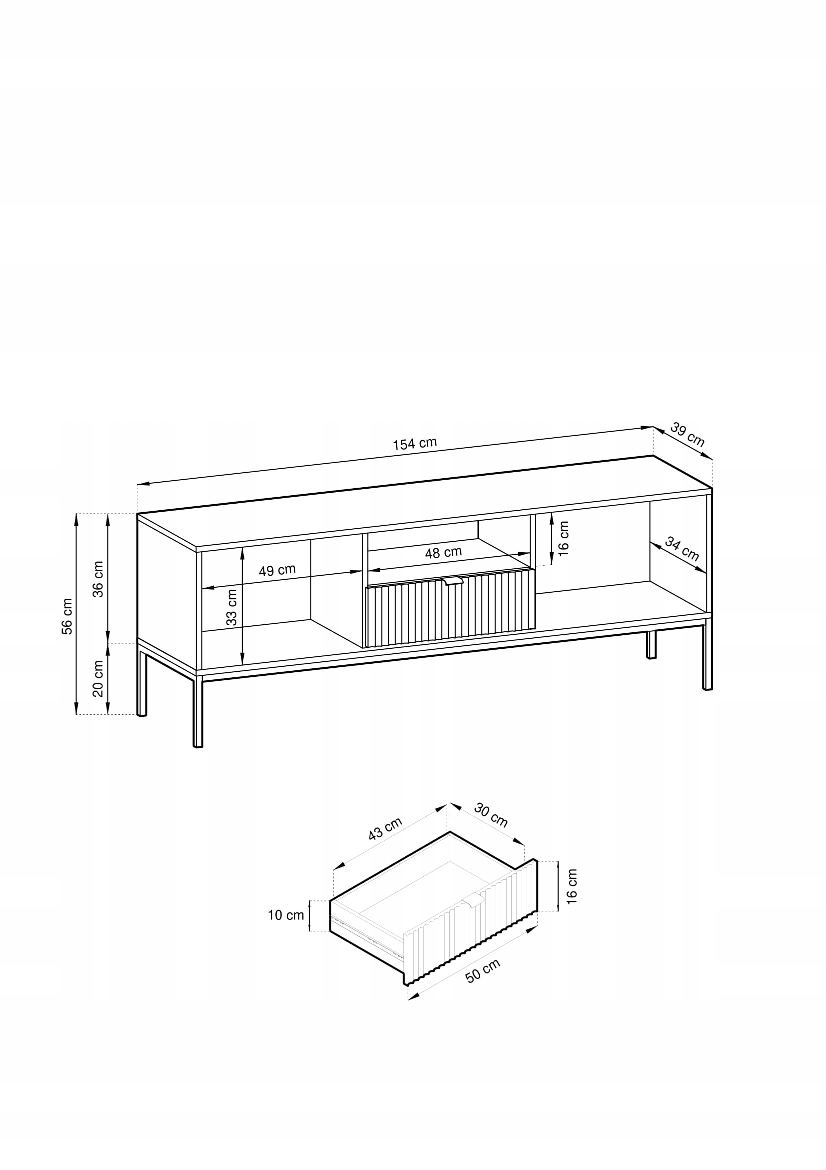SZAFKA STOLIK RTV 154 cm NOVA BLACK CZARNY Kolekcja Nova