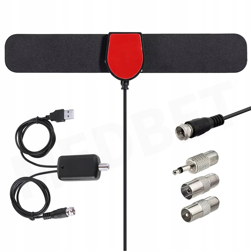 ANTENA RADIOWA FM ZE WZMACNIACZEM DO KINA WIEŻY RADIO TELEFON + 4 ADAPTERY