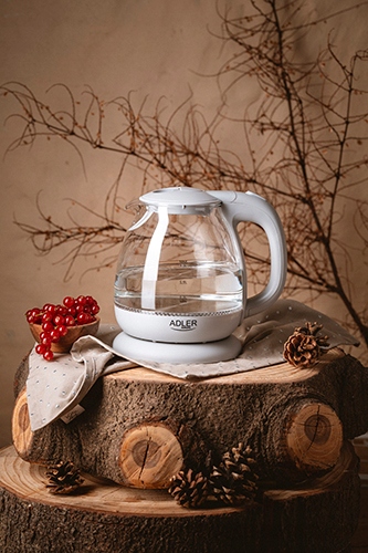 Czajnik Szklany AD 1283 Grey 1,0L Płaska Grzałka LED Obrotowa Podstawa