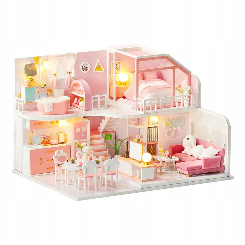 Miniaturowy Domek Różowa Chmurka Diy Piętrowy Diy Ozdoba Dla Dzieci