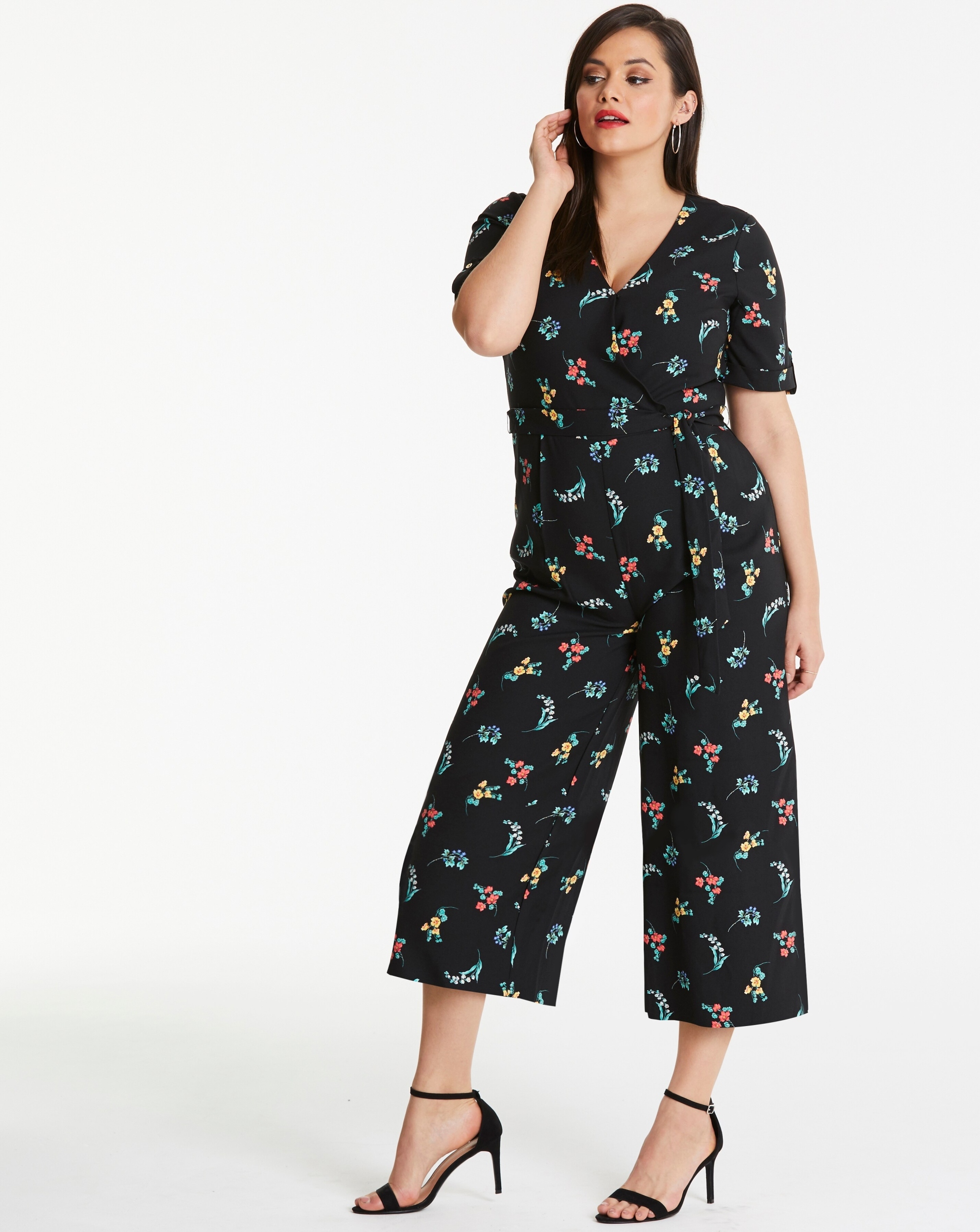 Neformální kombinéza s květinami a zavazováním v pase 4XL 48