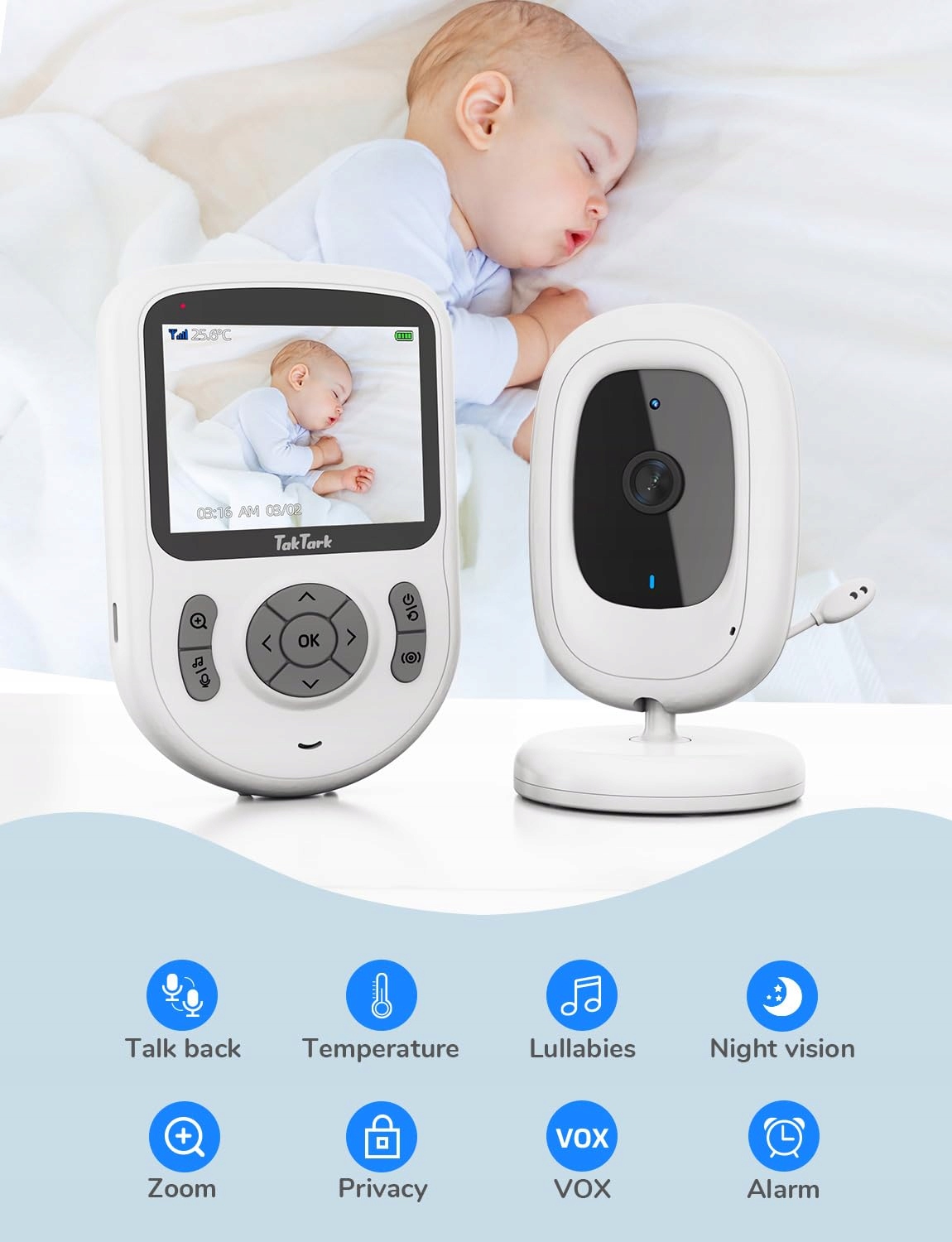 TAKTARK Elektroniczna Niania Kamera 28 Video 720p IPS Bez WiFi 750mAh — miniatura 2